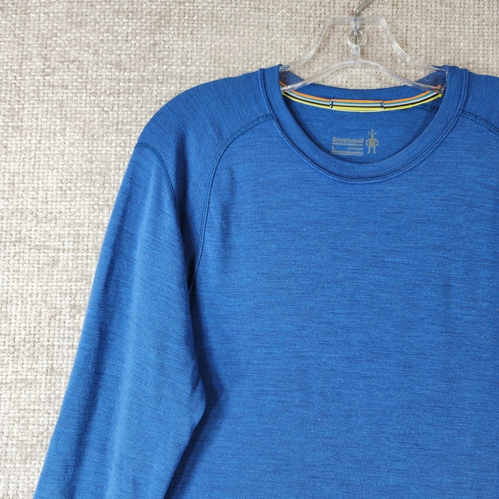 Smartwool Long Sleeve Baselayer Shirt Mens L Blue 100% Merino Wool Tee Top - Picture 2 of 12